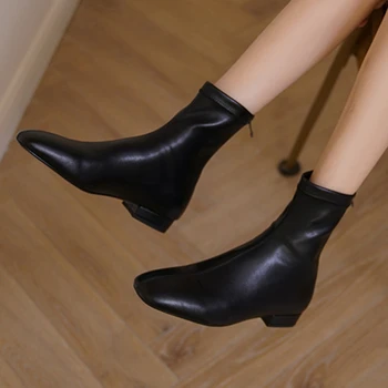 Элегантные женские ботильоны из мягкой натуральной кожи, осенне-зимние повседневные короткие туфли на низком каблуке, женские черно-бежевые ботинки большого размера