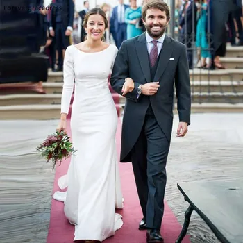 Элегантные свадебные платья с длинными рукавами в стиле Вестерн, атласные свадебные платья русалки, сшитые на заказ, доступны большие размеры