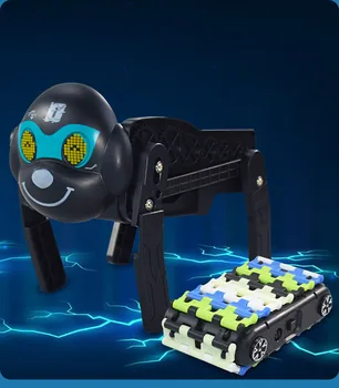 Электрический шагающий железнодорожный вагон гусеничный DIY сборка игрушка космическая строительная головоломка электрическое освещение автомобиль Машина собака
