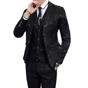 Элитный брендовый костюм, мужская одежда, модные деловые банкетные свадебные блейзеры, куртка с жилетом и брюками, черный / синий Размер 6XL
