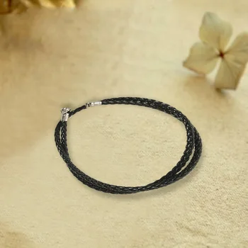 Ювелирное Мужское ожерелье - Шнур 3 мм - Кожа - Нержавеющая сталь - для мужчин - Цвет Черный, серебристый - С подарочной сумкой - 40 см