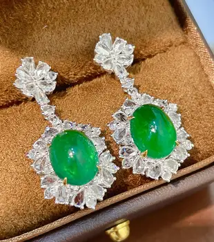 Ювелирные изделия LR из чистого золота 18 Карат, натуральный зеленый изумруд, драгоценные камни 7,8 карат, бриллианты, женские серьги-капли для женщин, изысканные серьги
