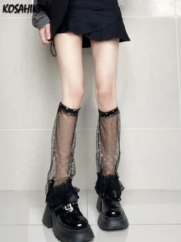 Японские гетры KOSAHIKI Harajuku в стиле панк, женские летние сетчатые кружевные носки с полой трубкой, закрывающие ноги, женские носки до икр, готические