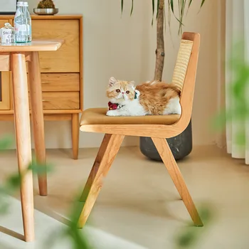 Японское кафе, обеденный стул на балконе, стулья для макияжа в спальне, простой современный бытовой стул из ротанга и массива дерева для отдыха со спинкой