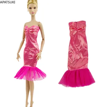Ярко-розовое модное кукольное платье в стиле пэчворк для куклы Барби, одежда, вечернее платье с рыбьим хвостом, Русалка, аксессуары для кукол 1/6