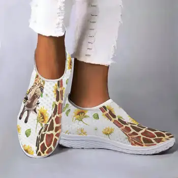 אופנה ג 'ירף עיצוב חמניות הדפסת קל משקל לנשימה נעלי בית לבן רך בלעדי Mesh סניקרס Zapatos